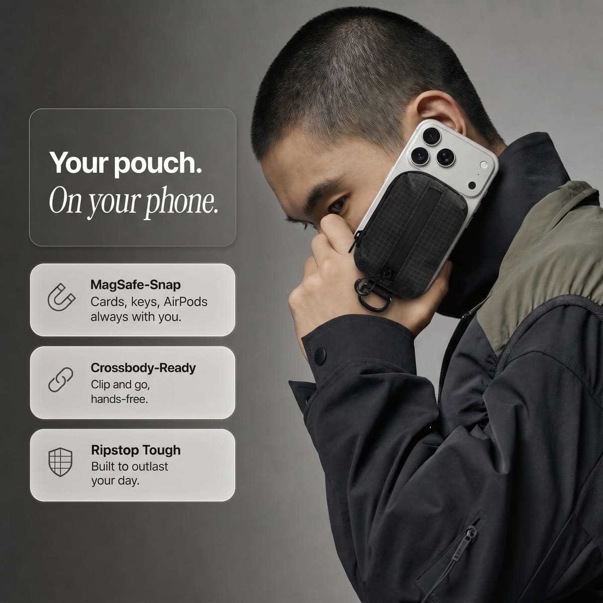 Nakd (pouch) — MagSafe Phone Pouch & Card Wallet · Snap-On Crossbody-Ready