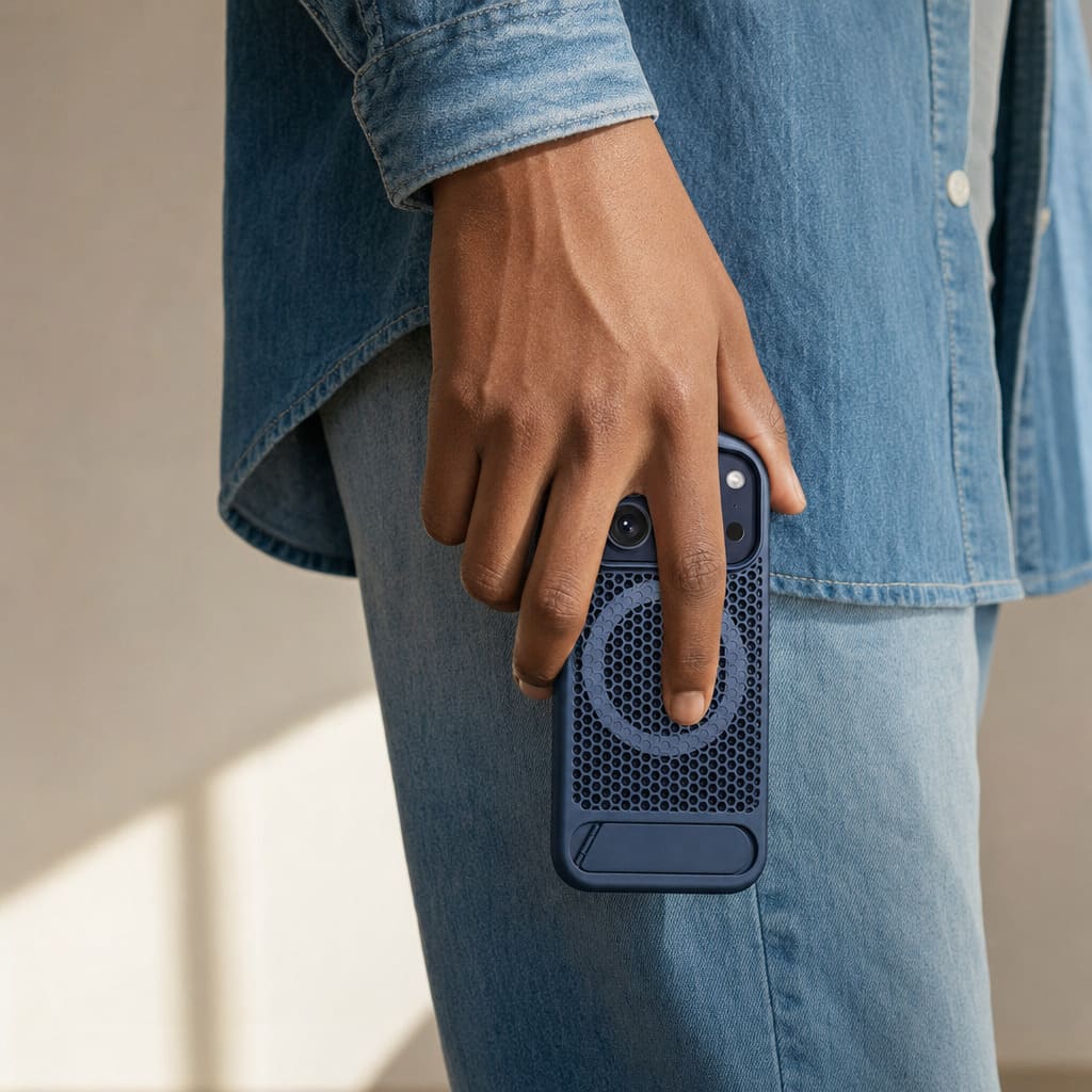 Nakd (mesh) — Breathable Heat-Dissipating iPhone Case · MagSafe + Kickstand