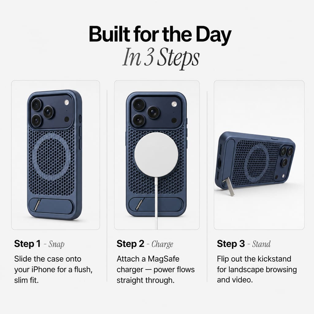 Nakd (mesh) — Breathable Heat-Dissipating iPhone Case · MagSafe + Kickstand